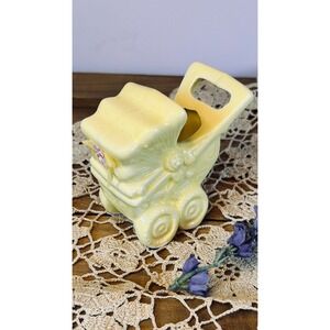 Vintage Yellow Ceramic Baby Carriage Planter Made for CWI NY Country Nursery